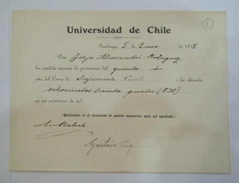 Primera imagen del registro Certificado Universidad de Chile a don Jorge Alessandri Rodriguez