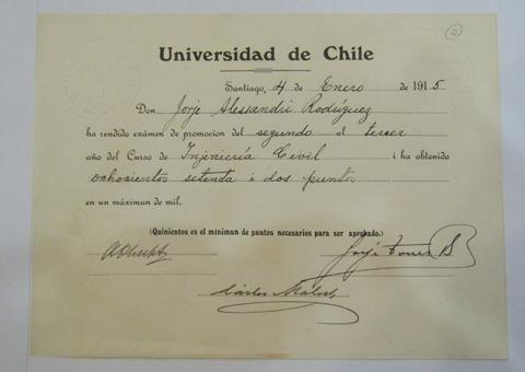 Primera imagen del registro Certificado Universidad de Chile a don Jorge Alessandri Rodriguez