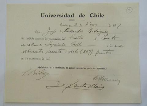 Primera imagen del registro Certificado Universidad de Chile a don Jorge Alessandri Rodriguez