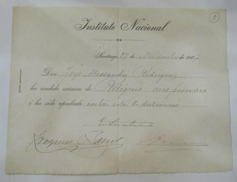 Primera imagen del registro Certificado de Estudios Jorge Alessandri Rodriguez