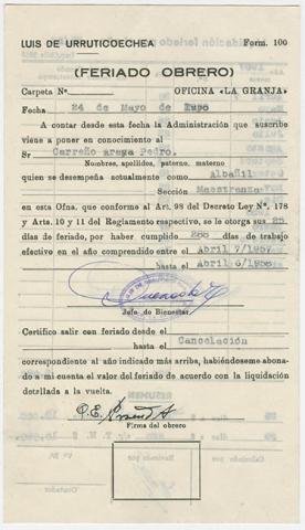 Primera imagen del registro Liquidación de sueldo Oficina La Granja