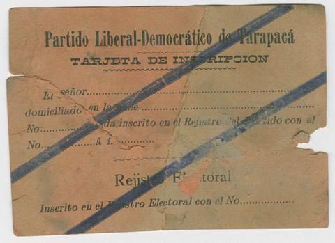 Primera imagen del registro Tarjeta de inscripción Partido Liberal-Democrático de Tarapacá