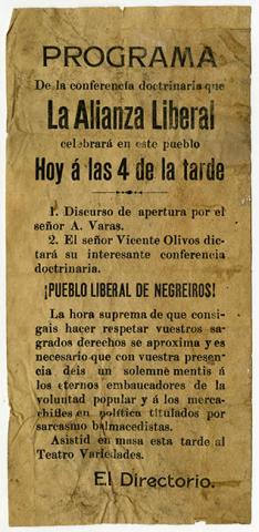 Primera imagen del registro Programa de la conferencia doctrinaria de la Alianza Liberal