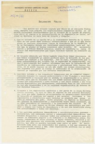 Primera imagen del registro Declaración Pública Movimiento Unitario Campesino Chileno MUCECH
