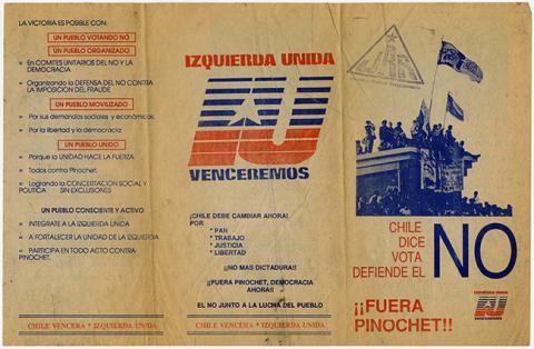 Primera imagen del registro Panfleto Chile dice NO, vota NO, defiende el NO ¡¡Fuera Pinochet!!