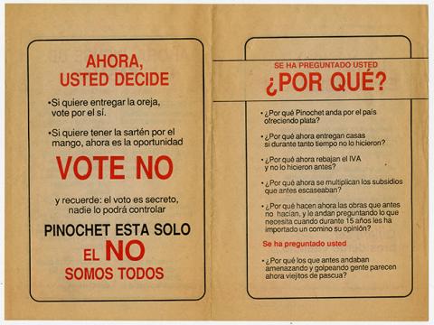 Primera imagen del registro Panfleto Se ha preguntado usted ¿Por qué? ¿Por qué Pinochet anda por el país ofreciendo plata?