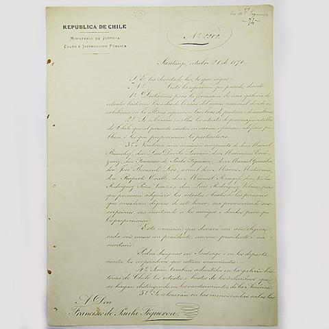 Primera imagen del registro Decreto creación de una galería de retratos históricos en el Museo Nacional