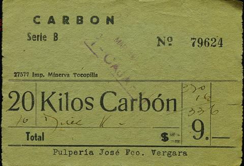 Primera imagen del registro Recibo 20 kilos de carbón Pulpería José Francisco Vergara