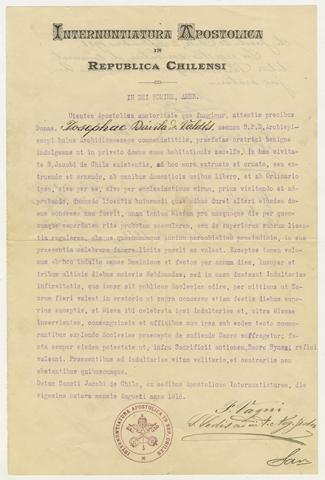Primera imagen del registro Carta que autoriza la celebración de misa en casa de Josefina Dávila de Valdés