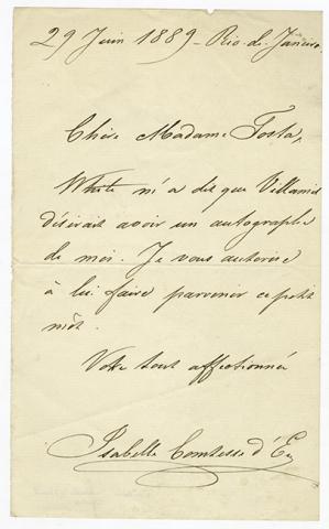 Primera imagen del registro Carta de Isabelle Comtesse d' En a Madame Fosta