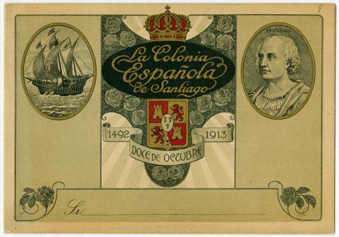 Primera imagen del registro Menú de la Colonia Española de Santiago en el aniversario del descubrimiento de América