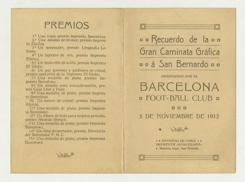 Primera imagen del registro Menú de comida de "Recuerdo de la Gran Caminata Gráfica a San Bernardo" ofrecida Barcelona Foot-Ball Club
