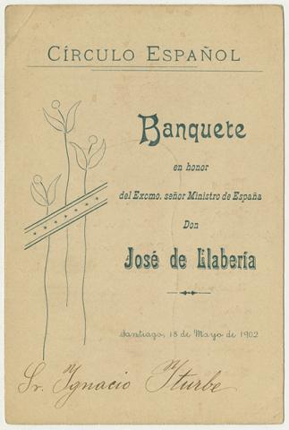 Primera imagen del registro Menú en honor de José de Llabería