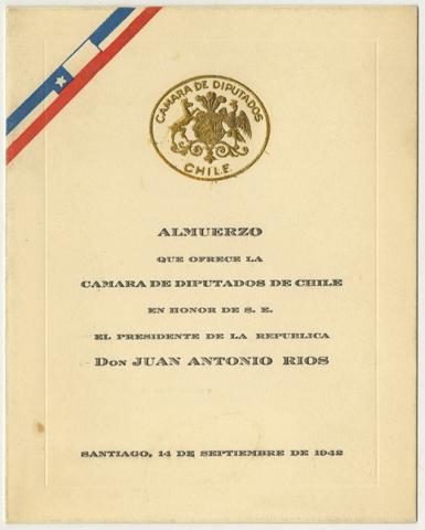 Primera imagen del registro Menú al Presidente de la República Don Juan Antonio Ríos