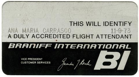 Primera imagen del registro Tarjeta de identificación asistente de vuelo de la línea aérea Braniff International