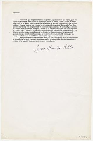 Primera imagen del registro Carta mecanografiada para Francisco Véjar