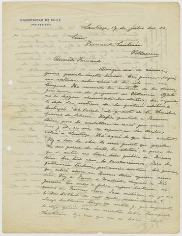 Primera imagen del registro Carta a Fernando Santiván de Nicomedes Guzmán