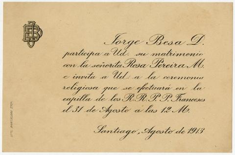 Primera imagen del registro Parte de matrimonio de Jorge Besa y Rosa Pereira