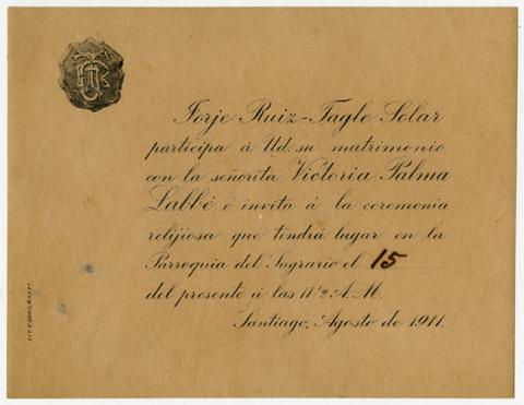 Primera imagen del registro Parte de matrimoniode Jorge Ruiz-Tagle Solar y Victoria Palma Labbé
