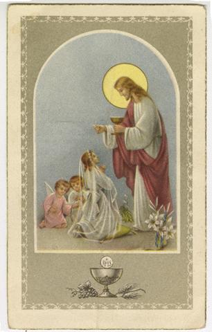 Primera imagen del registro Recuerdo de Primera Comunión. María Teresa León P., parroquia de los Santos Inocentes, Rinconada. 8 de diciembre de 1958