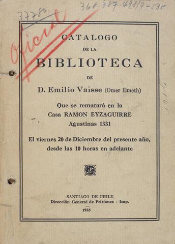 Primera imagen del registro Catálogo de la Biblioteca de Dn. Emilio Vaïsse (Omer Emeth)