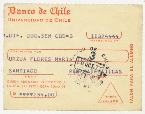 Primera imagen del registro Comprobante de pago de María Urzua Flores. Universidad de Chile. Octubre 1977