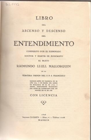 Primera imagen del registro Libro del ascenso y descenso del entendimiento