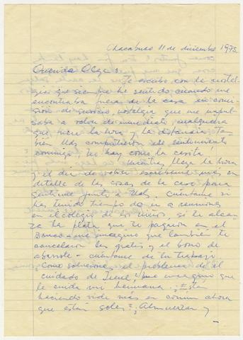 Primera imagen del registro Carta de Hernán Guajardo a su esposa Olga durante su detención en Oficina Chacabuco 1973