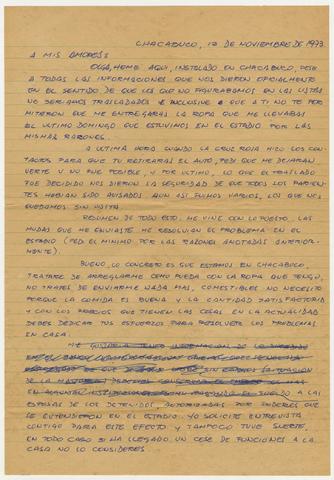 Primera imagen del registro Carta de Hernán Guajardo a su esposa Olga e hijos durante traslado de detención desde Estadio Nacional hasta Oficina Chacabuco 1973