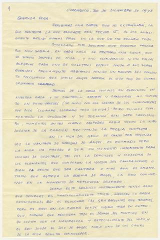 Primera imagen del registro Carta de Hernán Guajardo a su esposa Olga durante su detención en Oficina Chacabuco 1973