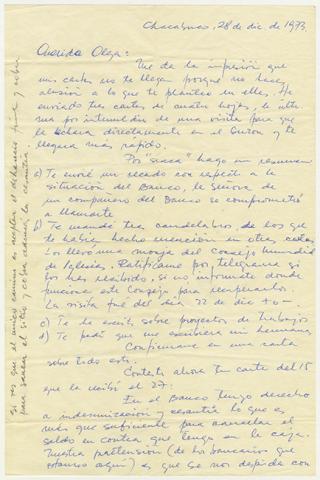 Primera imagen del registro Carta de Hernán Guajardo a Olga Rives durante su detención en Oficina Chacabuco 1973