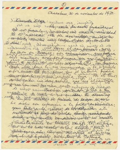 Primera imagen del registro Carta de Hernán Guajardo a Olga Rives durante su detención en Oficina Chacabuco 1973
