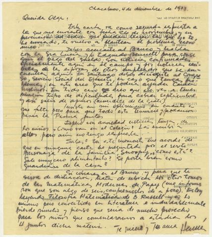 Primera imagen del registro Carta de Hernán Guajardo a Olga Rives durante su detención en Oficina Chacabuco 1973