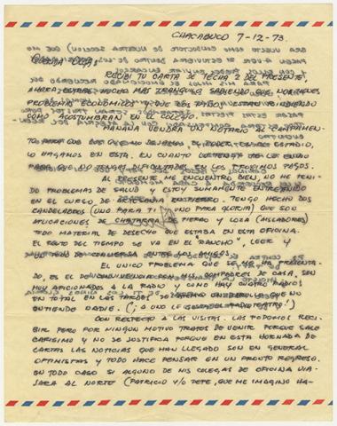 Primera imagen del registro Carta de Hernán Guajardo a su esposa Olga durante detención en Oficina Chacabuco 1973