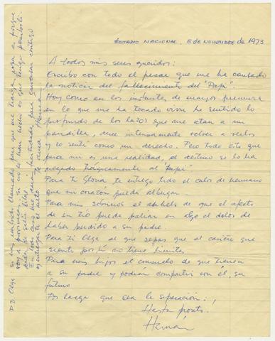 Primera imagen del registro Carta de Hernán Guajardo a sus seres queridos durante detención en Estadio Nacional 1973