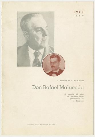 Primera imagen del registro Menú de comida en homenaje a Rafael Maluenda por cumplir 40 años de labor periodística en El Mercurio