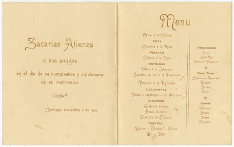 Primera imagen del registro Menú de comida ofrecido por Zacarías Atienza, a sus amigos