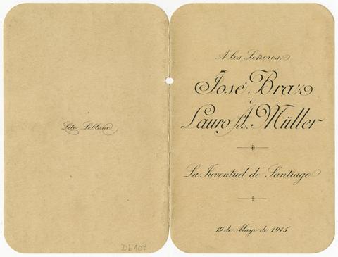 Primera imagen del registro Menú A los señores José Braz i Lauro A. Müller