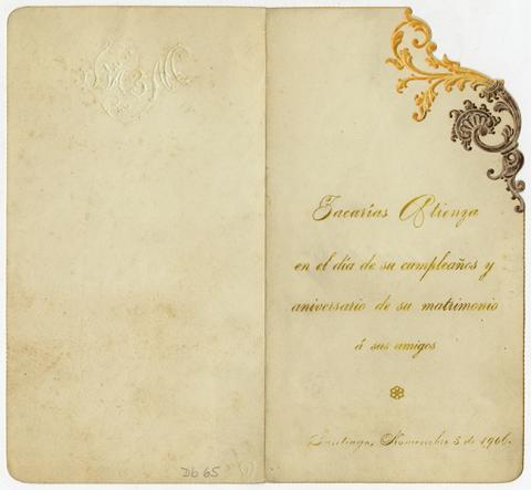 Primera imagen del registro Menú ofrecido por Zacarías Atienza con motivo de su cumpleaños y su noveno aniversario de matrimonio