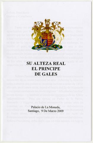 Primera imagen del registro Discurso de Su Alteza Real el Príncipe de Gales para la cena ofrecida en su honor