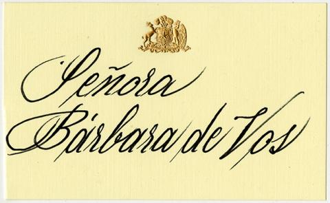 Primera imagen del registro Tarjeta de mesa de Bárbara de Vos de la cena en honor al Principe Carlos de Gales y la Duquesa Camilla de Cornwall