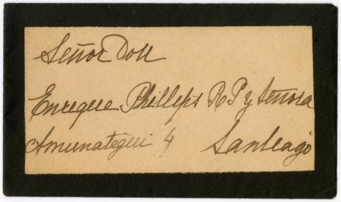 Primera imagen del registro Tarjeta de luto en agradecimiento a Enrique Phillips R.P. y señora, de Rosario Ossa de Matte con sobre