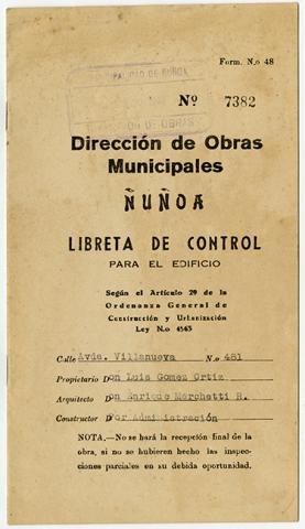 Primera imagen del registro Cuaderno de Control de la dirección de obras municipales Ñuñoa