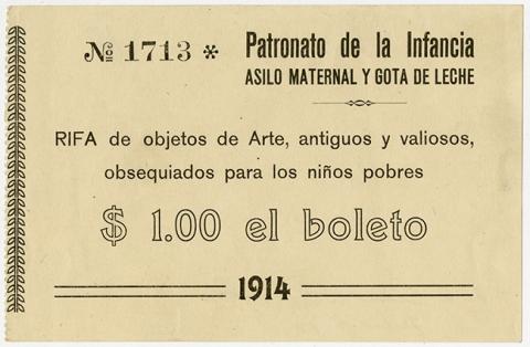 Primera imagen del registro Boleto de rifa N°1713 Patronato de la infancia. Asilo maternal y Gota de leche