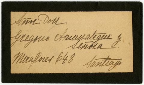 Primera imagen del registro Tarjeta de luto en agradecimiento a Gregorio Amunategui y Señora, de Rosario Ossa de Matte