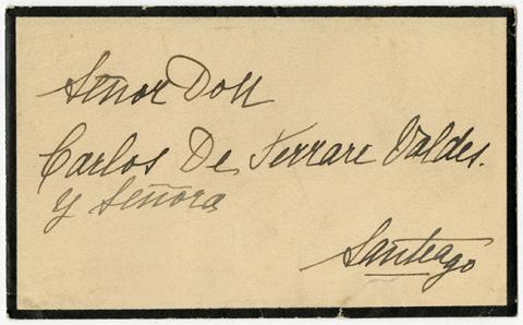 Primera imagen del registro Tarjeta de luto en agradecimiento a Carlos de Ferrari Valdés y Señora, de Rosario Ossa de Matte