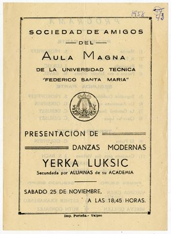 Primera imagen del registro Programa de recital de danza moderna de Yerka Luksic y un grupo de alumnas de su ballet