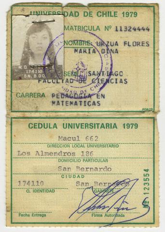 Primera imagen del registro Cédula Universitaria de María Urzua Flores. 1979