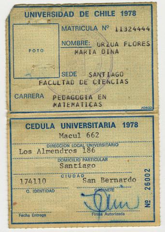 Primera imagen del registro Cédula Universitaria de María Urzua Flores. 1978