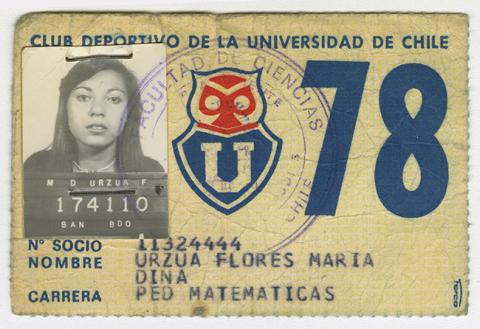 Primera imagen del registro Carnet socio de Club Deportivo Universidad de Chile. María Urzúa Flores 1978